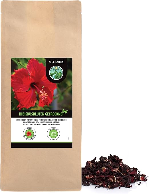 Чай Alpi Nature с гибискусом, 250 г, сушеные целые цветки гибискуса с лепестками, рассыпной чай.