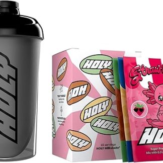 Набор для приготовления молочных коктейлей HOLY – 3 x 5 вариантов – с витаминами B, C и D и 100% натуральными ароматизаторами, без сахара, без кофеина, веганский, низкокалорийный порошковый молочный коктейль, шейкер в комплекте.