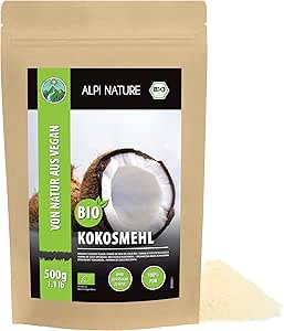 Органическая кокосовая мука Alpi Nature 500 г, молотый кокос для выпечки, безглютеновая мука.