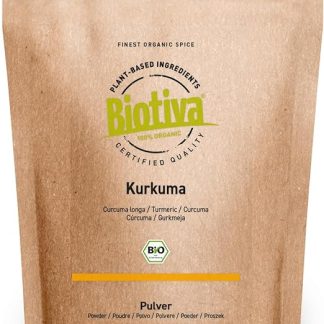 Органический порошок куркумы 250 г – содержание куркумина не менее 3% – высококачественный молотый корень куркумы – герметичный пакет для сохранения свежести – произведено в Германии компанией Biotiva