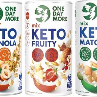 OneDayMore - Набор из 3 кето-продуктов: гранола, фрукты, матча - без добавления сахара, низкое содержание углеводов, высокое содержание белка и орехов, хрустящий завтрак, сытный белковый перекус, клетчатка.