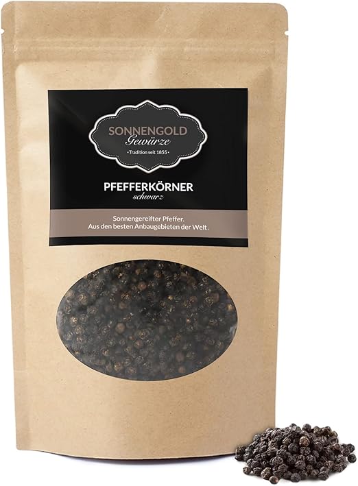 Черный перец Sonnengold | Черный перец высшего качества, дважды просеянный и очищенный | Свежевысушенный на солнце в Эквадоре, натуральный и чистый, 120 г