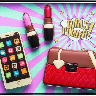 Подарочный набор шоколада Confiserie Weibler Girl Power – включает шоколадный телефон, сумочку и помаду.