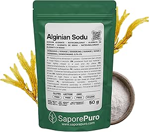 Порошок альгината натрия SaporePuro 50 г – Загуститель, желирующий и стабилизирующий агент – Идеально подходит для молекулярной кухни – Без глютена