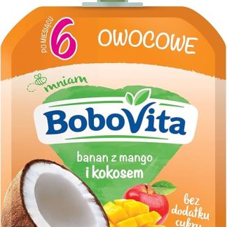 Детский фруктовый мусс Bobovita: банан с манго и кокосом (после 6 месяцев), 80 г