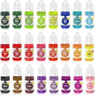 Набор жидких пищевых красителей, 24 цвета: яркие, безвкусные пищевые красители E-Kongton для выпечки, декорирования, слайма, помадки, глазури, кулинарии и рукоделия. Объем каждой бутылочки: 10 мл (35 жидких унций).