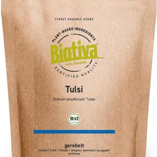 Органический чай из базилика Biotiva 100 г - индийский базилик - Ocimum Tenuiflorum - королевский базилик - веганский - упакован и контролируется в Германии (DE-ÖKO-005)