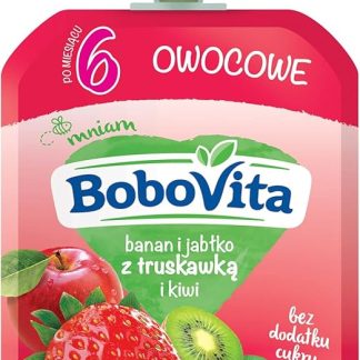 Фруктовый мусс Bobovita для детей от 6 месяцев: банан, яблоко, клубника, 80 г