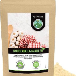 Чесночный порошок Alpi Nature (250 г) — 100% натуральный, изготовлен только из слегка подсушенного чеснока, без добавок, подходит для веганов.