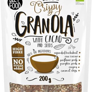 DIET-FOOD Кето-веганская гранола Bio Chrusper Гранола с какао и семенами, безглютеновая гранола, завтрак, мюсли, низкоуглеводная, перекус без добавления сахара, 200 г, 1 упаковка