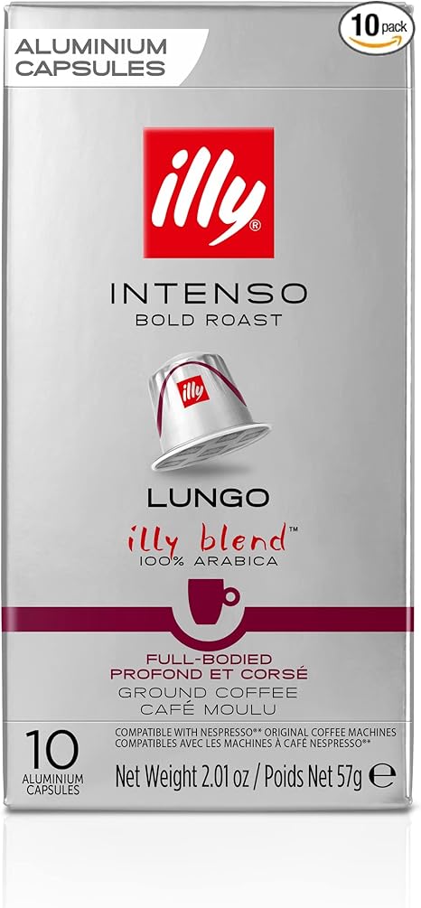 Кофейные капсулы illy Lungo Intenso, алюминиевые, совместимые с Nespresso, 10 штук.