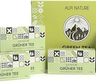 Зеленый чай Alpi Nature, 120 пакетиков, 180 г, упаковка из 6 × 20 пакетиков по 1,5 г, с натуральным кофеином.