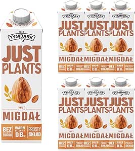 Напиток Tymbark Just Plants Oat Almond на растительной основе, без добавления сахара, с кальцием и витаминами D и B12, 6 x 1 л, изготовлен из овса и миндаля.