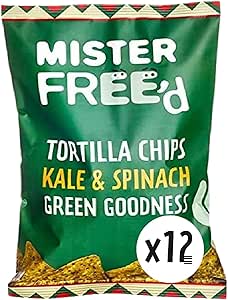 Чипсы ручной работы Mister Free'd из капусты кале и шпината — зеленая польза, идеально подходят для макания — на растительной основе — без глютена и молочных продуктов — с высоким содержанием клетчатки — веганские (упаковка из 12 штук)
