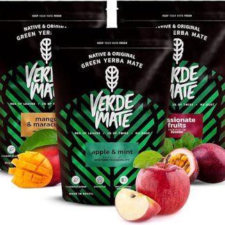 Набор для приготовления зеленого фруктового чая мате Verde Mate, 3 упаковки по 500 г: манго и маракуйя, яблоко и мята, маракуйя, бразильский мате.