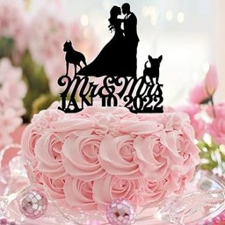 Фигурка для свадебного торта «Мистер и миссис», силуэты жениха и невесты, персонализированная, с изображением собаки и кошки, в деревенском стиле, для свадебного торжества, девичника, свадебных украшений, подарков для пары, акриловая, черная.