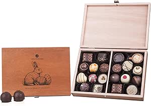 CHOCOLISSIMO - Пасхальные конфеты, пасхальный подарок - 20 изысканных конфет ручной работы в стильной деревянной коробке - Ассорти из пралине для ценителей, идея подарка для женщин