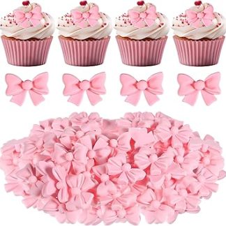 Набор из 50 розовых бантиков Bewudy для украшения кексов, тортов, тематических вечеринок, помолвок, свадеб, детских праздников, дней рождения.