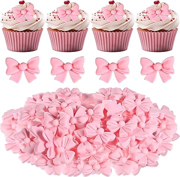 Набор из 50 розовых бантиков Bewudy для украшения кексов, тортов, тематических вечеринок, помолвок, свадеб, детских праздников, дней рождения.