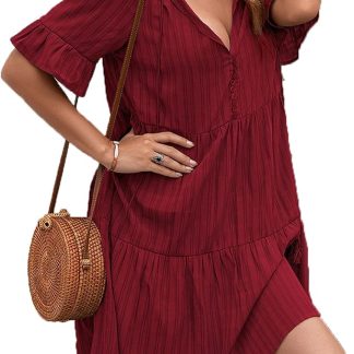 Женское свободное повседневное платье для весны и лета, безопасное, сексуальное, с V-образным вырезом, однотонное, свободного кроя, красное, размер S.