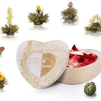 Чай Creano ErblühTee, 6 цветков чая в деревянной коробке в форме сердца - белый чай