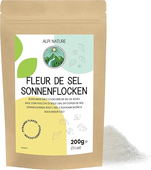 Морская соль Alpi Nature Sunflakes в хлопьях, 200 г, собранная вручную, Fleur de Sel, хлопья 0,5-3 мм.