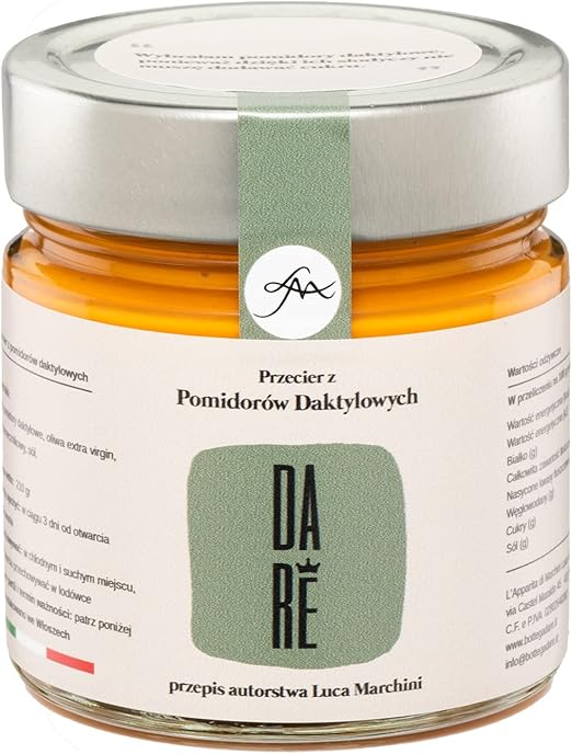 Томатно-финиковый соус 210 г, ручная работа, 100% итальянские ингредиенты, без консервантов, без добавления сахара, традиционная итальянская кухня, от шеф-повара и обладателя престижной звезды Мишлен.