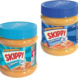 Skippy Smooth Peanut Butter x1 (340 г) и Skippy Super Crunch Peanut Butter x1 (340 г) - упаковка из 2 штук.