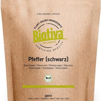 Органический черный перец 250 г - цельные зерна перца высочайшего органического качества - подходит для мельниц для перца - Piper nigrum - Происхождение: Шри-Ланка/Цейлон Biotiva