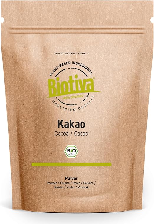 Органический какао-порошок Biotiva 300 г - 100% чистый какао-порошок, сильно обезжиренный (11% жира) - без добавок - высочайшее качество - разлит и проверен в Германии