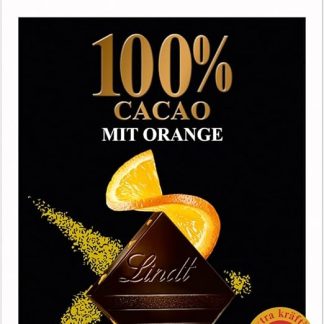 Шоколад Lindt Chocolate Excellence 100% какао и апельсин, плитка 50 г, очень насыщенный вкус, с кусочками 100% какао и фруктового апельсина, темный шоколад, веганский шоколад, шоколадная плитка