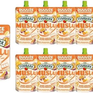 Мусс из проса Tymbark Musly, фруктовый мусс с манго и маракуйей, без добавления сахара, с овсяными хлопьями, пастеризованный, 10 x 170 г