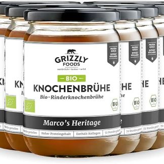 Grizzly Foods • Органический говяжий костный бульон (6 x 500 мл) • 25 г коллагена на стакан • варится 72 часа • 100% натуральный • без сахара, без добавок • ценные питательные вещества • Костный бульон
