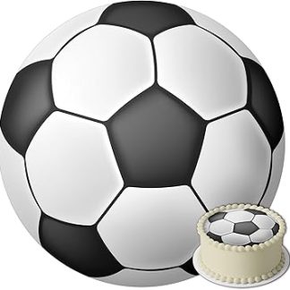Вафельная фигурка футбольного мяча J&M DECO, диаметр 20 см – съедобное украшение в виде футбольного мяча для дня рождения мальчика или девочки – топпер для торта в виде футбольного мяча – без глютена и подходит для веганов.