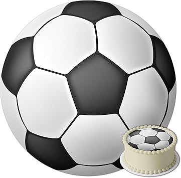 Вафельная фигурка футбольного мяча J&M DECO, диаметр 20 см – съедобное украшение в виде футбольного мяча для дня рождения мальчика или девочки – топпер для торта в виде футбольного мяча – без глютена и подходит для веганов.
