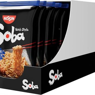Nissin Soba Bag – Курица якитори, 9 штук, лапша быстрого приготовления в воке, с острым соусом, быстрое приготовление, азиатская кухня (9 x 110 г)