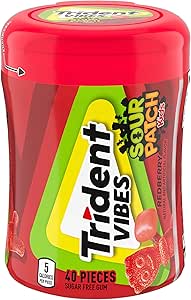 Жевательная резинка Trident Vibes SOUR PATCH KIDS Redberry без сахара, 40 штук в упаковке.
