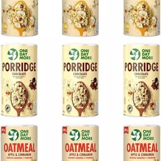 Набор овсяных хлопьев OneDayMore – банан, двойной шоколад, яблоко с корицей | 9 x 450 г | Без добавления сахара | Высококачественные овсяные хлопья