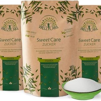 SweetCare PREMIUM вместо кристаллического сахара - 3 x 1 кг - заменитель сахара - 100% веганский - без калорий - низкоуглеводный - с эритритолом и стевией - Сделано в Германии