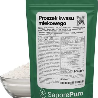 Порошок молочной кислоты SaporePuro 200 г – чистый пищевой продукт – для выпечки, молочных продуктов, ферментированных напитков и косметических применений.
