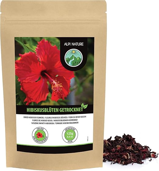 Чай Alpi Nature с гибискусом, 125 г, сушеные целые цветки гибискуса с лепестками, рассыпной чай.