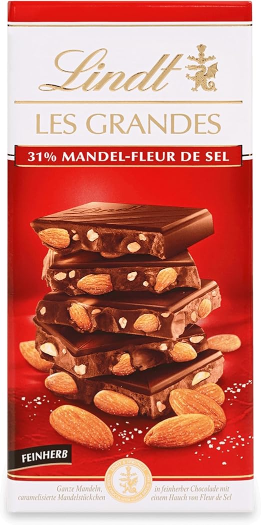 Шоколад Lindt Les Grandes с соленым миндалем Плитка 150 г Цельный соленый миндаль и кусочки карамелизированного миндаля в нежном, терпком шоколаде Шоколадный подарок