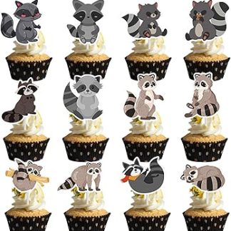 Набор из 24 украшений для торта в виде енотов, идеально подходящих для дней рождения, детских праздников и вечеринок.
