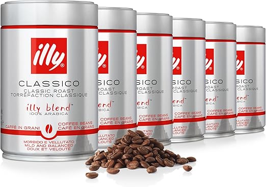 Кофейные зерна illy Classico, средняя обжарка, 100% арабика, идеально подходят для мока-кофеварок, фильтр-кофеварок, эспрессо и лунго, 6 пакетиков по 250 г.