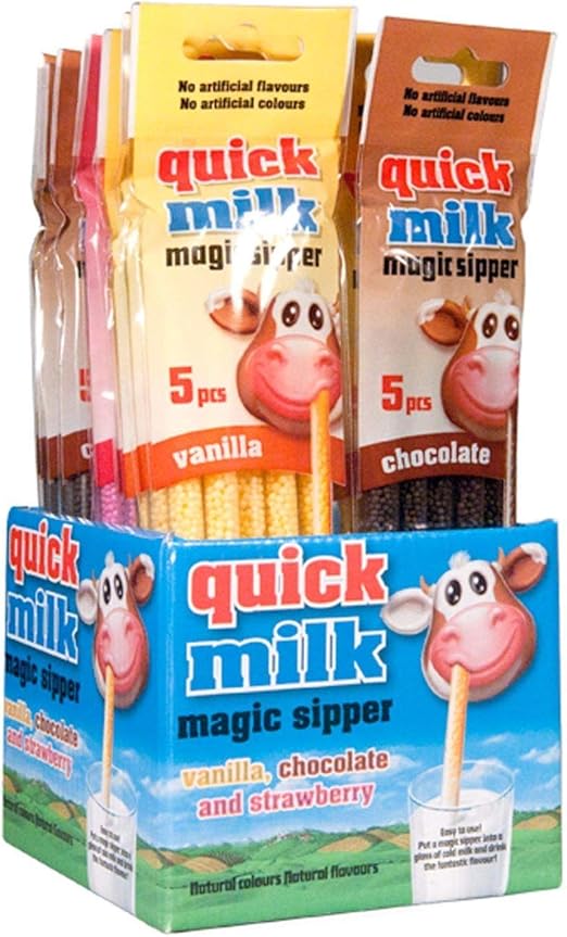 12 упаковок по 5 трубочек для напитков (60 трубочек) Quick Milk со вкусом клубники, ванили, шоколада, волшебные трубочки для напитков, 0,36 кг