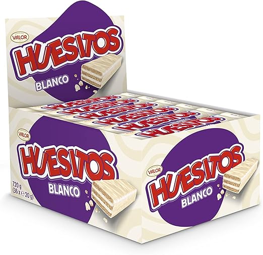 Huesitos - Pack de Barritas de Barquillo cubierto de Chocolate Blanco con Relleno de sabor Nata - Упаковка 36 x 20 граммов
