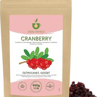 Сушеная клюква IDDA Herbal, 500 г, целая сушеная клюква, подслащенная яблочным соком.