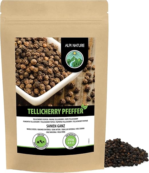 Черный перец Телличерри Alpi Nature 250 г, цельные сушеные зерна черного перца Телличерри