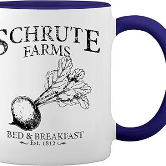 Сериал «Офис» Schrute Farms Дуайт Дандер Miffline Beets Белая кофейная кружка с синим ободком и ручкой