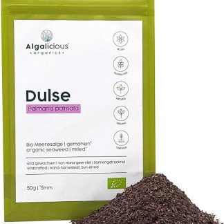 ALGALICIOUS Bio Dulse Flakes | 50 г | Хлопья дикорастущих водорослей из Северной Атлантики | Lapentang — веганский и безглютеновый продукт | Богат минералами и белком
